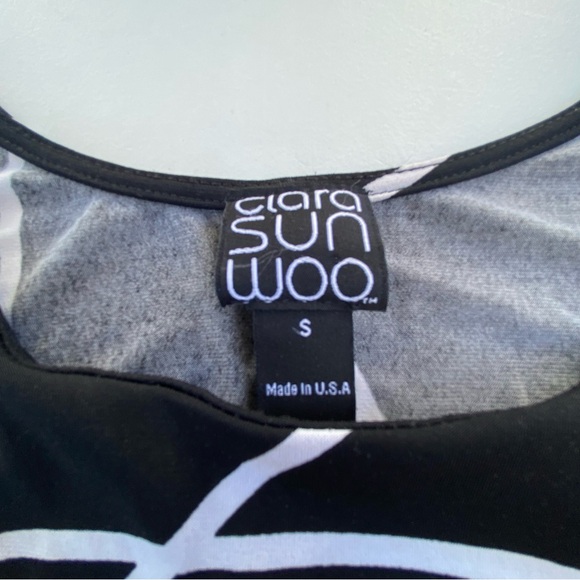 Clara Sunwoo Dress XS Black White Line Print Mini Tank Scoop Neck Pullover - Picture 3 of 8